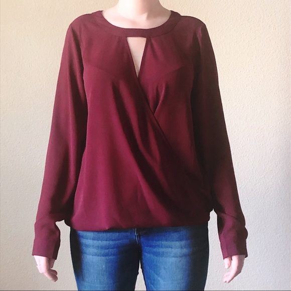 Burgundy flowy long sleeve blouse - Picture 2 of 5